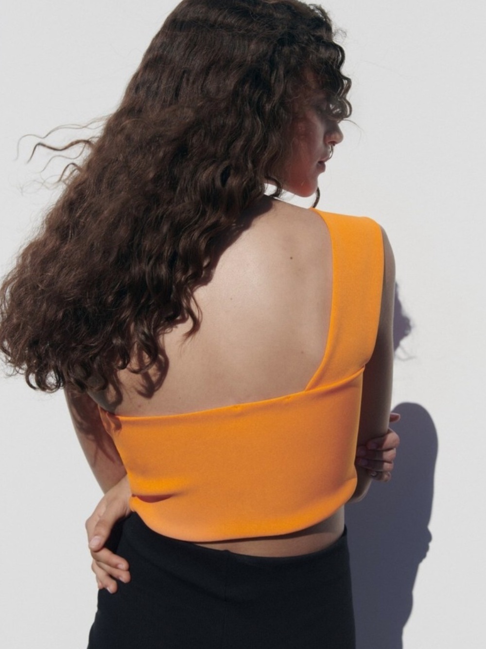 Zara One-Shoulder Orange Crop Top - Picture 2 of 6